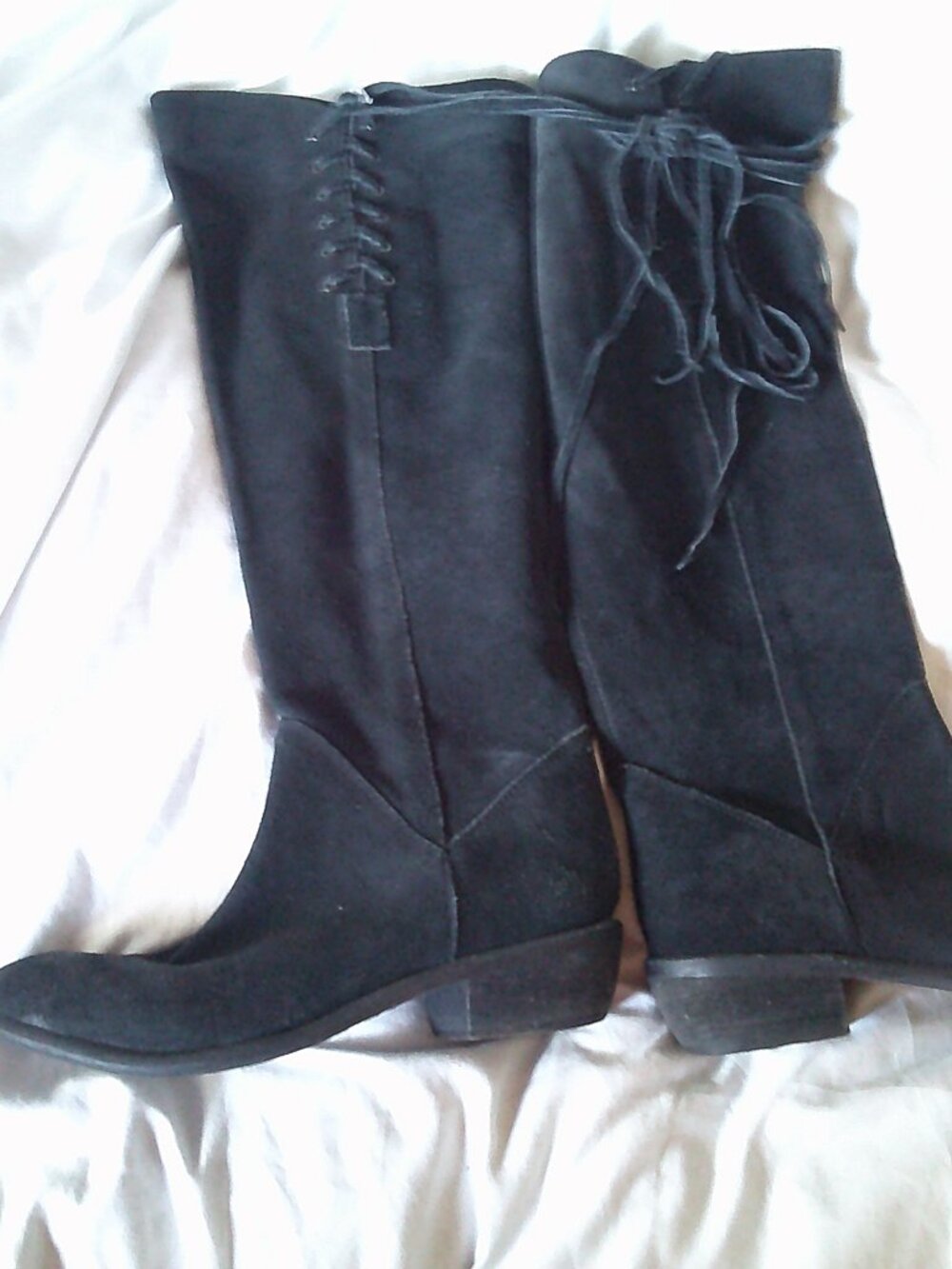 Black Leather suede Womens Black Lace Up Calf Boots womens Size 39 Size 9 1/2 US